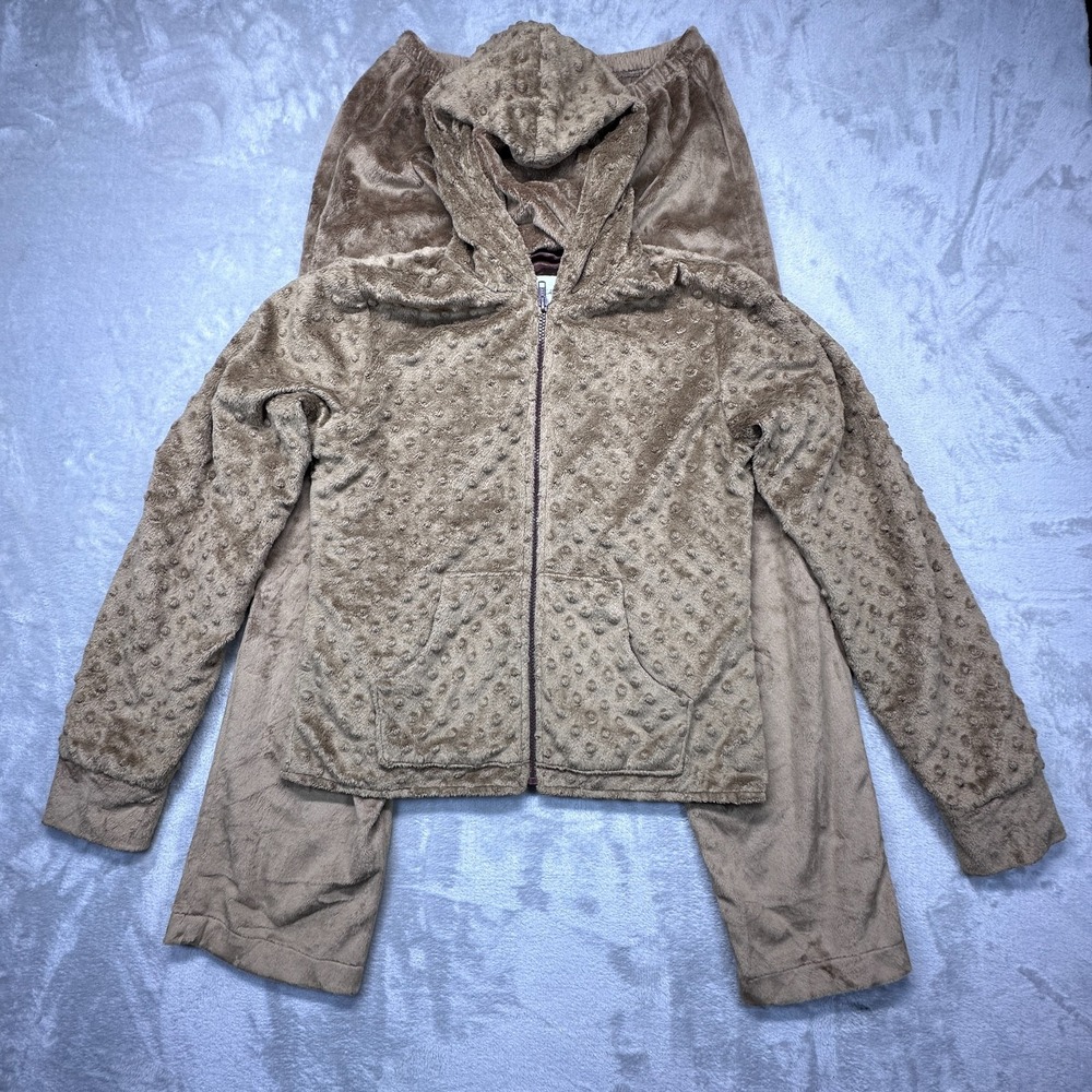 SpaLaLa Pajama Set Womens Size Small Brown Bubble Fleece Fuzzy Loungewear USA